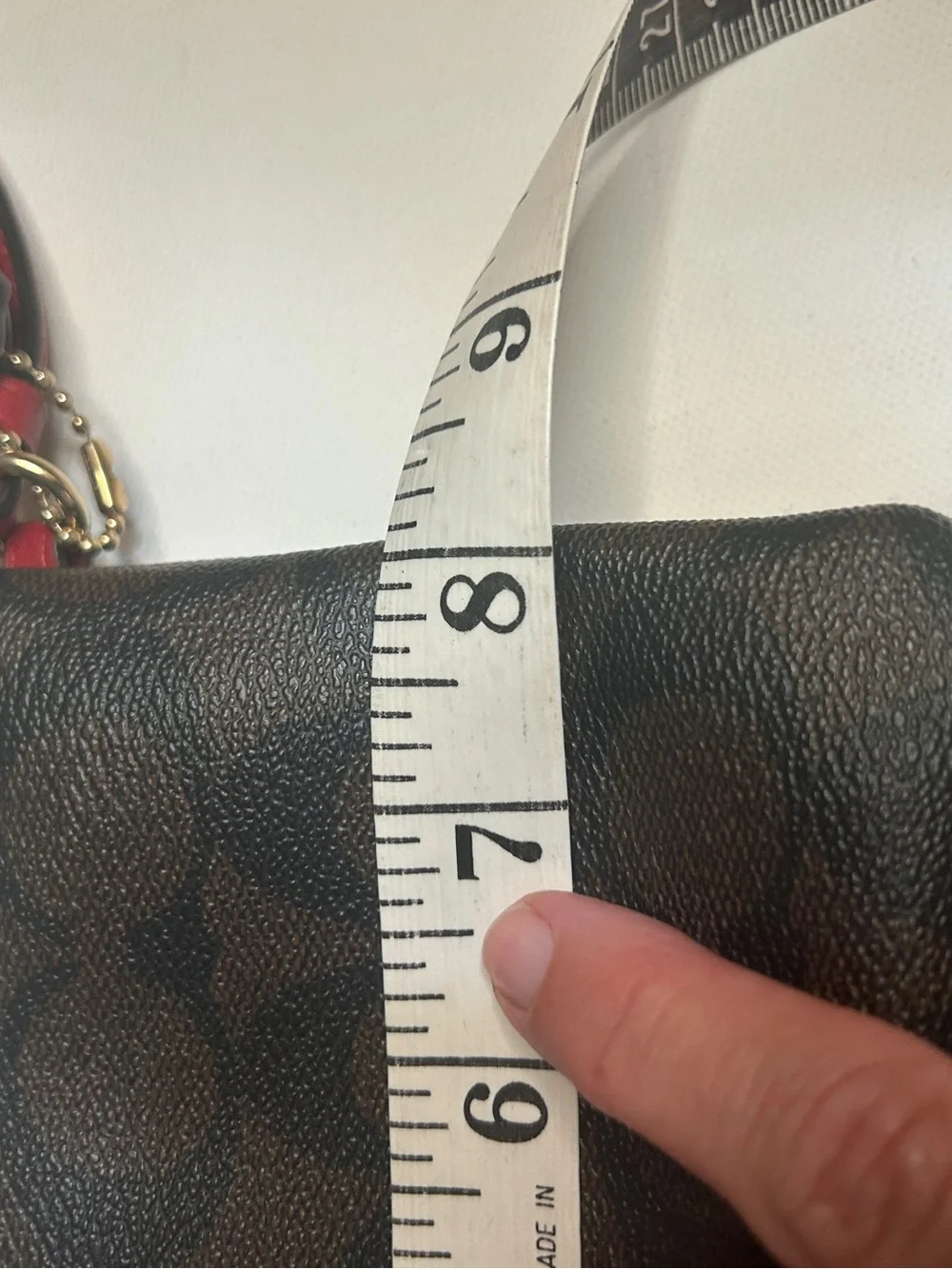 Coach Double Zip Wristlet Signature Canvas Brown Red PVC Leather Wallet Clutch
